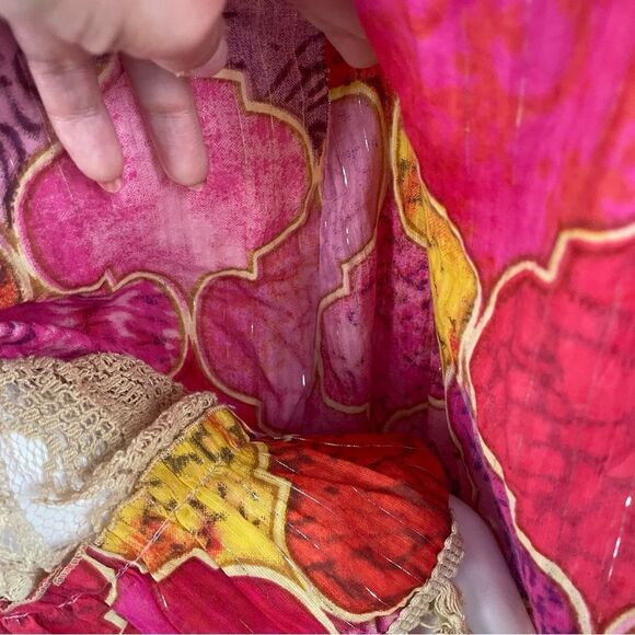 TOLANI COLLECTION Pink Sparkly Boho Tassel Fringe Oversized Poncho Tunic Blouse - Picture 8 of 13